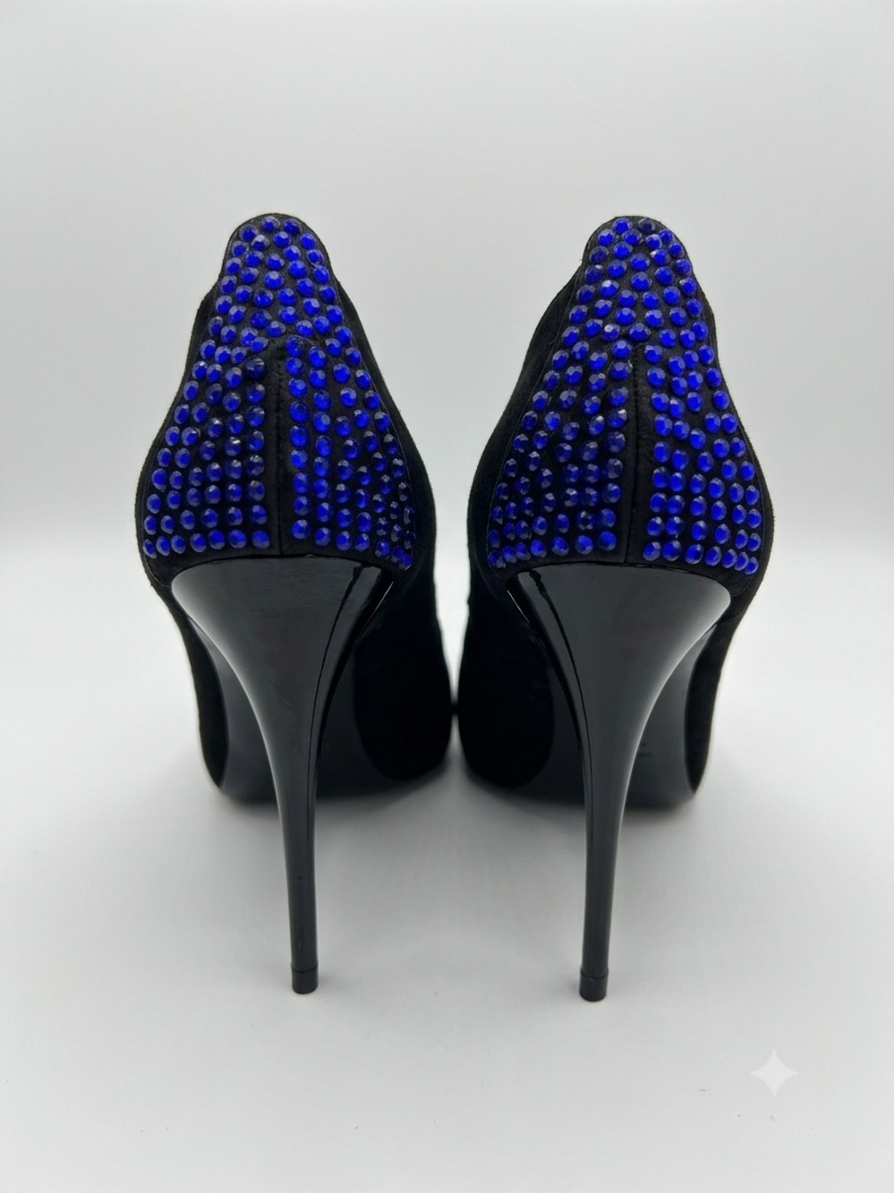 Giuseppe Zanotti Black Peep-Toe High Heels with Blue Accent